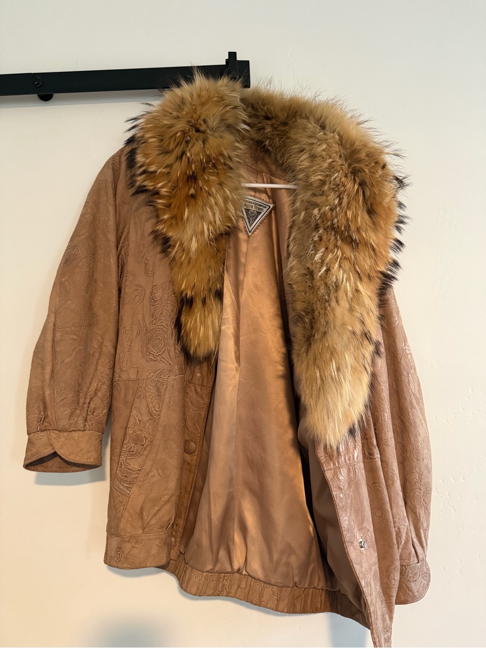 Marvin Richards Womens Brown Leather Fur Trim Button Lined Mid-Length Coat L